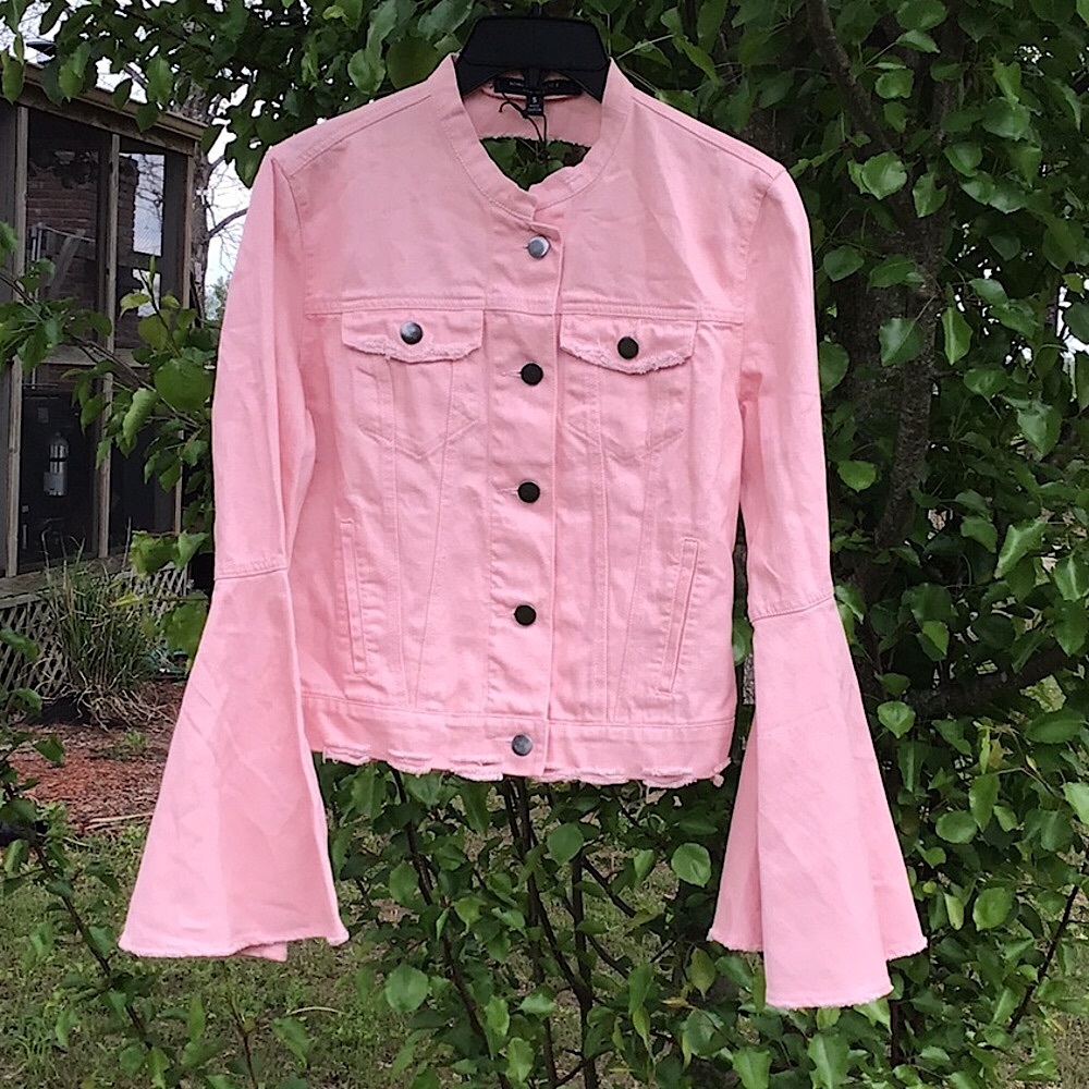 Romeo & Juliet Couture Distressed Dusty Pink Jean Jacket with Flared Sleeves